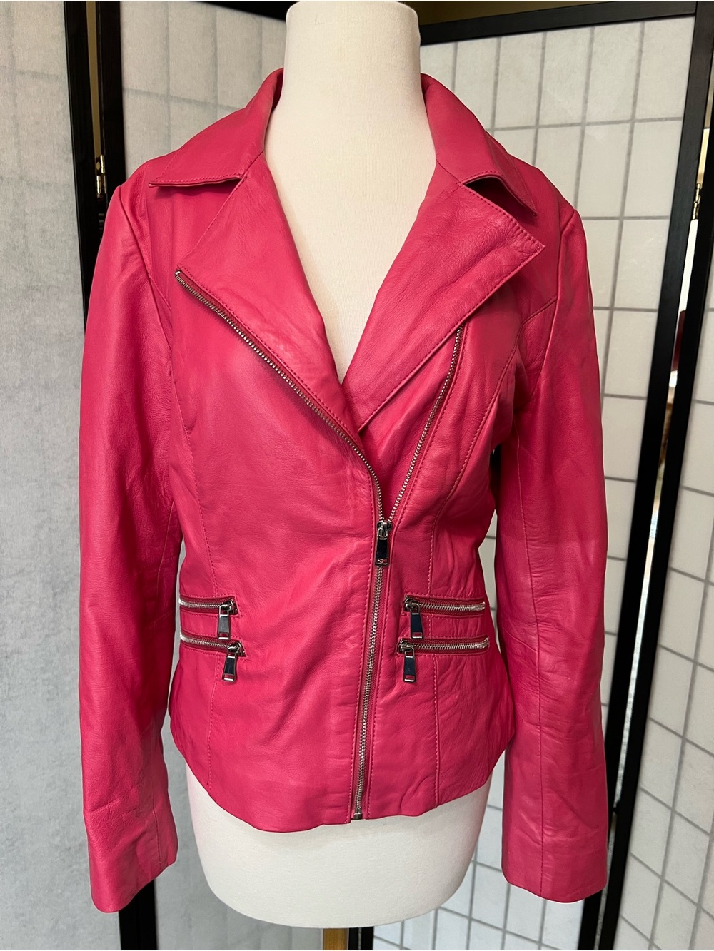 Vintage Neiman Marcus Hot Pink Leather Moto Jacket